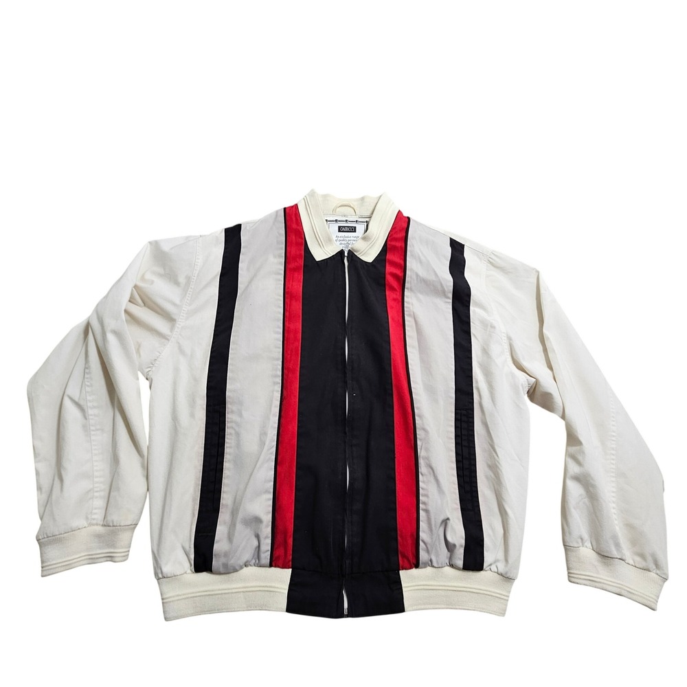 Gabicci Jacket Large White Black Colorblock Vertical Stripe Full Zip Vintage *